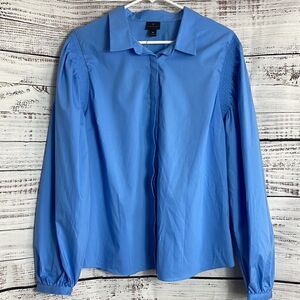 Worthington Top Womens Size XL Blue Puff Long Sleeve Button Up Blouse Cotton New